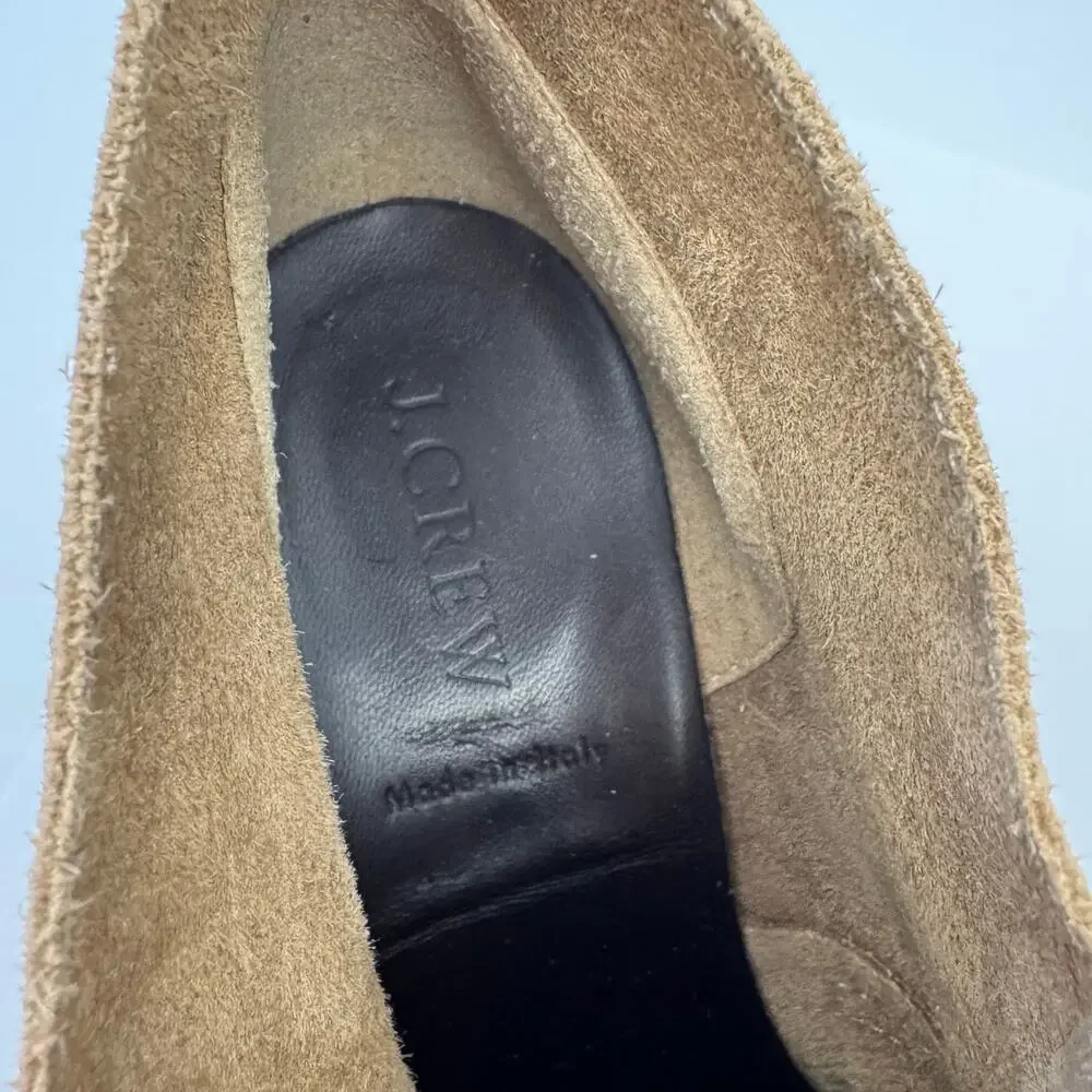 J. Crew Tan Suede Leather Made in Italy Lace Up Wedge Heel Booties‎ Sz 7 Preppy